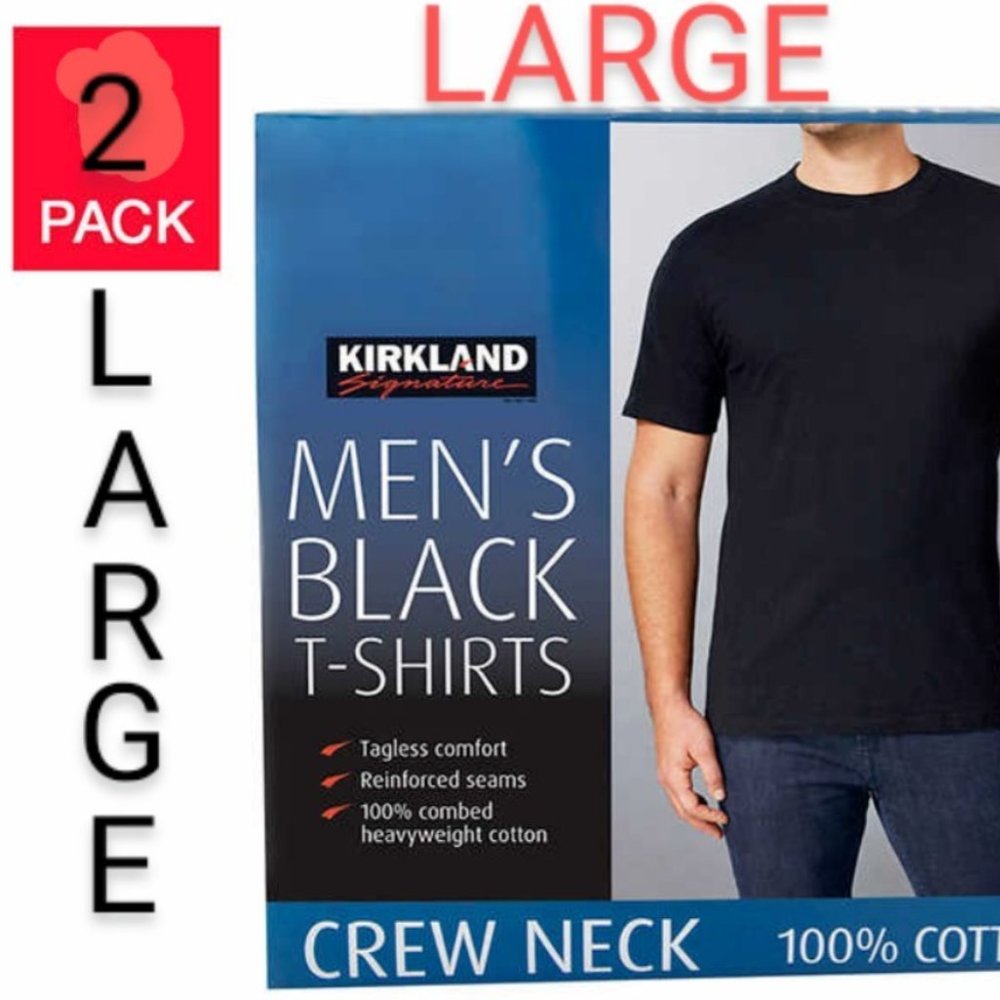 New! Kirkland Signature Men’s Crew Neck Tee, 2-pack size L Large FAST Shipping!